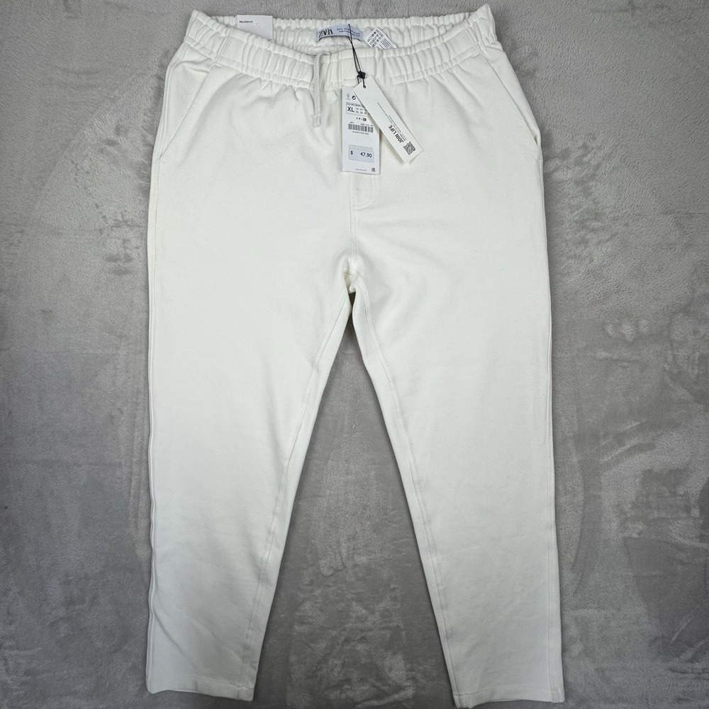ZARA Men's White Elastic Waist Pants XL Join Life Sustainable Trousers NWT